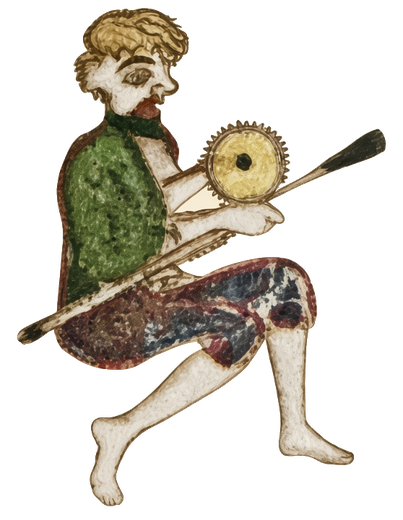 A seated figure from the Book of Kells, peeking in from the side of the page